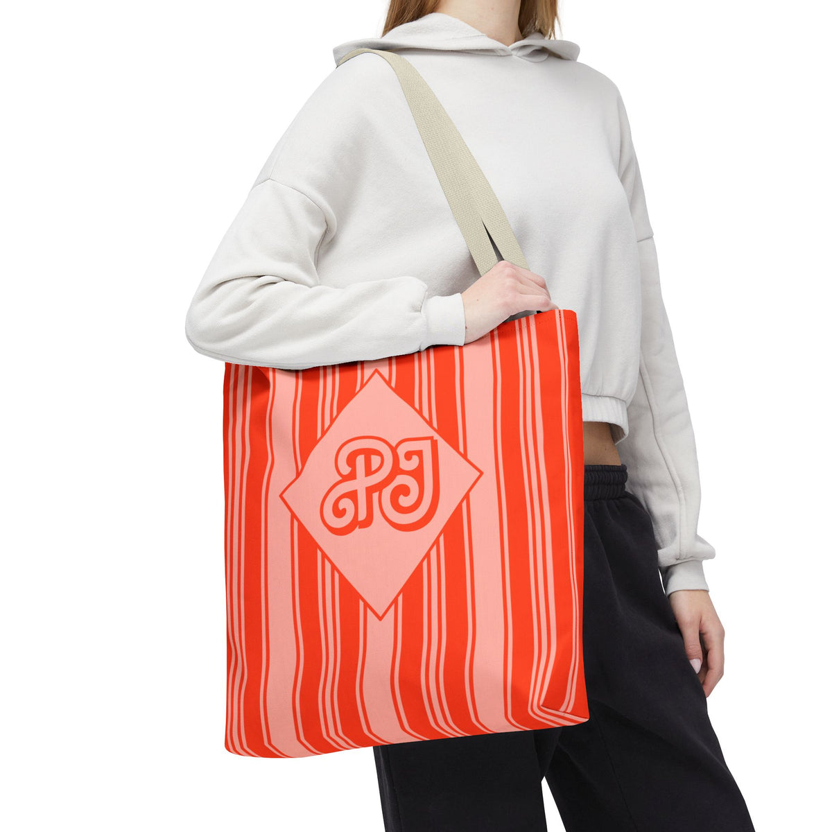 Personalizable Striped Vermillion Tote Bag – Vibrant Vertical Stripe Beach and Market Tote