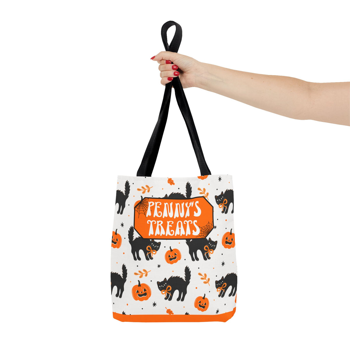Cute Black Cats and Pumpkins Carryall -Personalized Halloween Trick or Treat Tote Bag