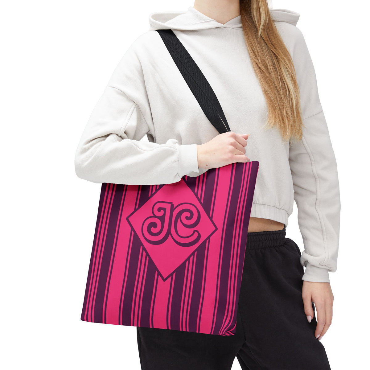 Personalizable Striped Tote Bag - Bright Pink and Purple Monogram Carryall