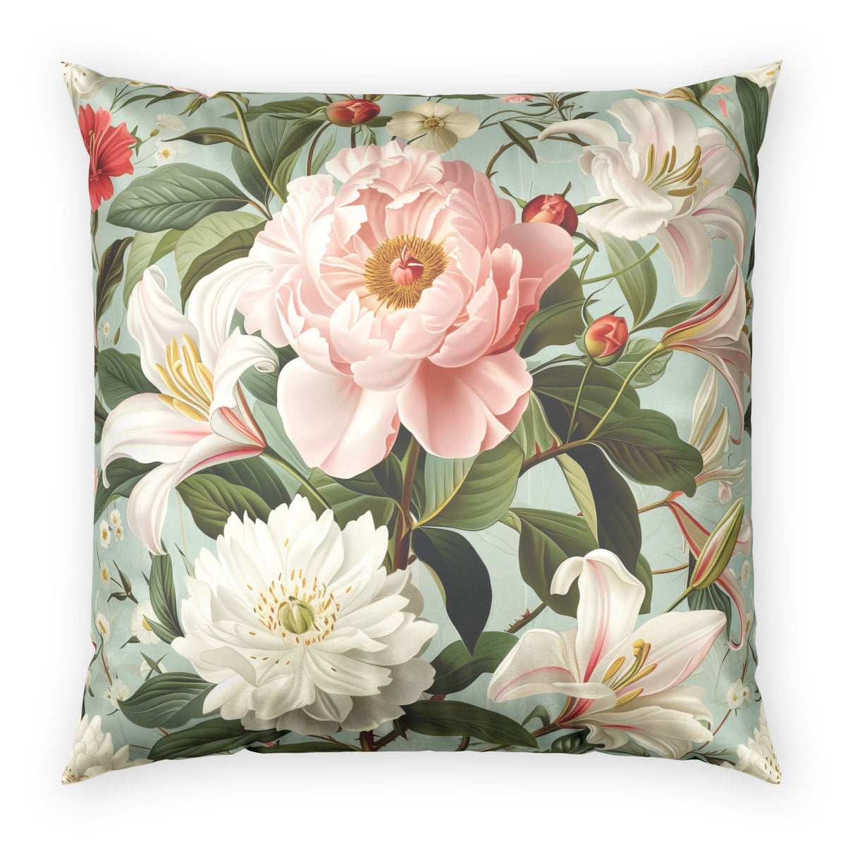 Decorative Velvet Pillow - Elegant Vintage Floral on Green Throw Pillow