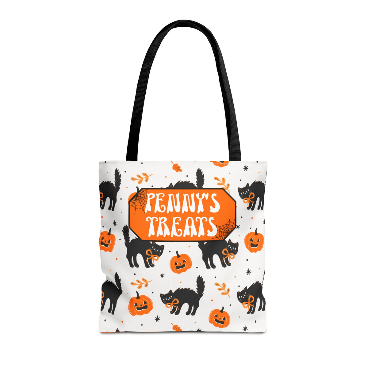 Cute Black Cats and Pumpkins Carryall -Personalized Halloween Trick or Treat Tote Bag
