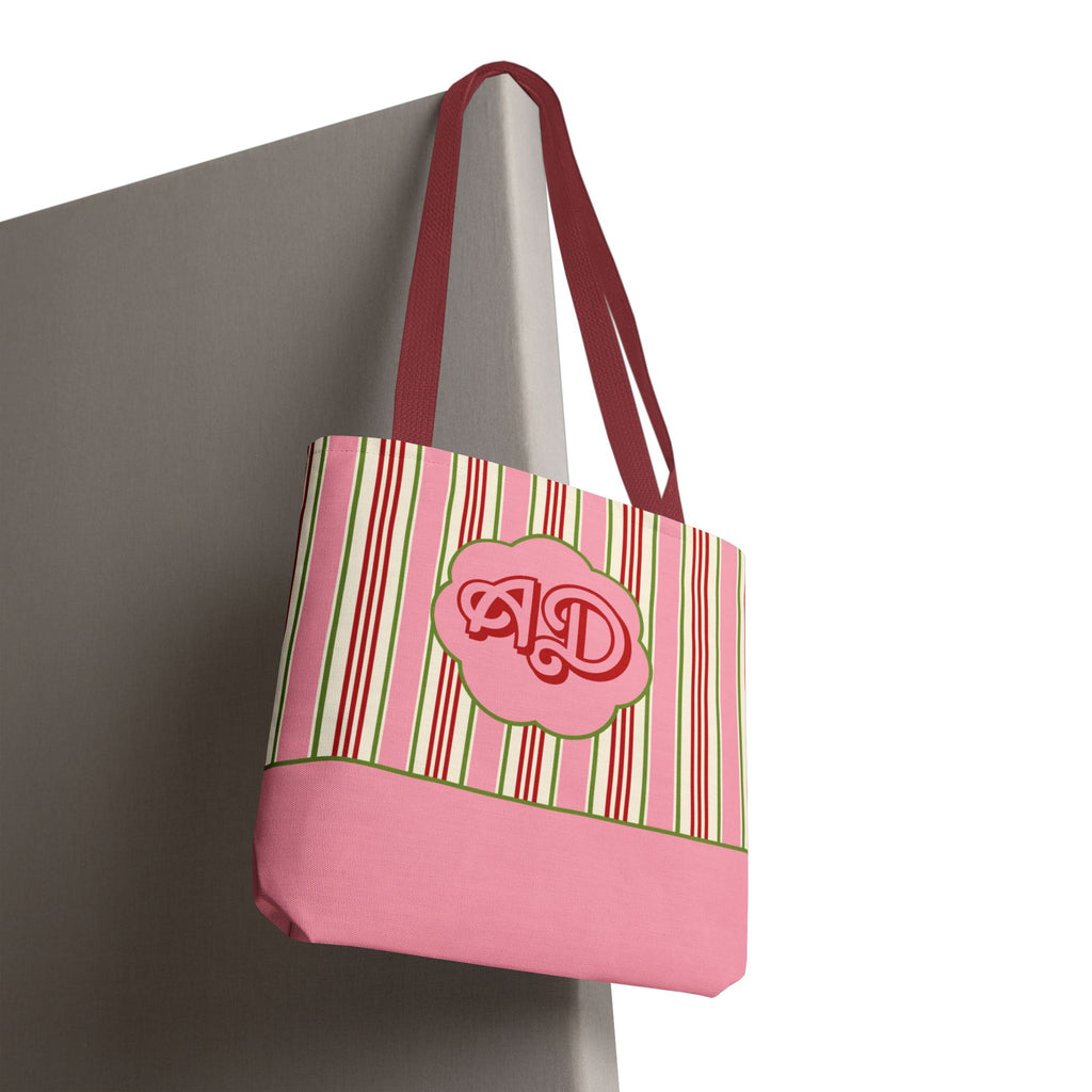 Customizable Striped Pink Tote Bag – Vintage Strawberry Stripe Monogram Tote Bag