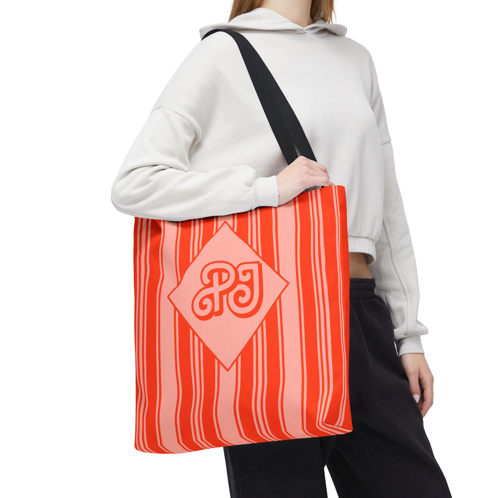 Personalizable Striped Vermillion Tote Bag – Vibrant Vertical Stripe Beach and Market Tote