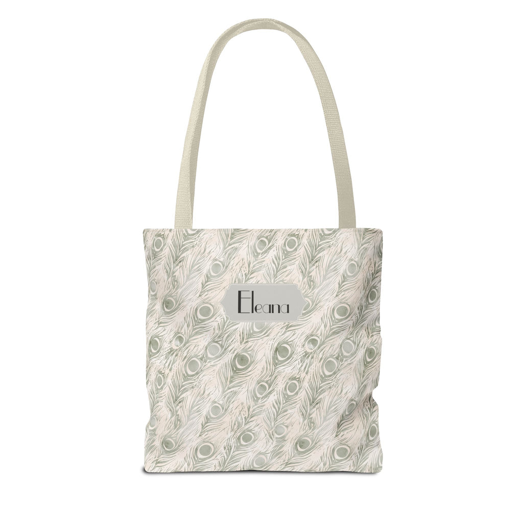 Personalizable Tote - Elegant Grey Peacock Feather Pattern Bag