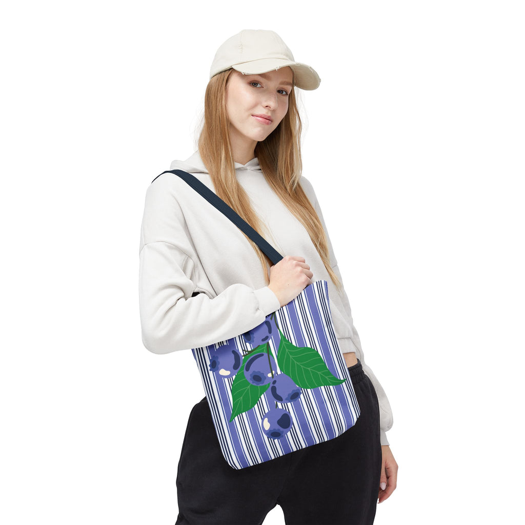Blueberry Stripe Tote Bag - Summer Fruit Market Tote