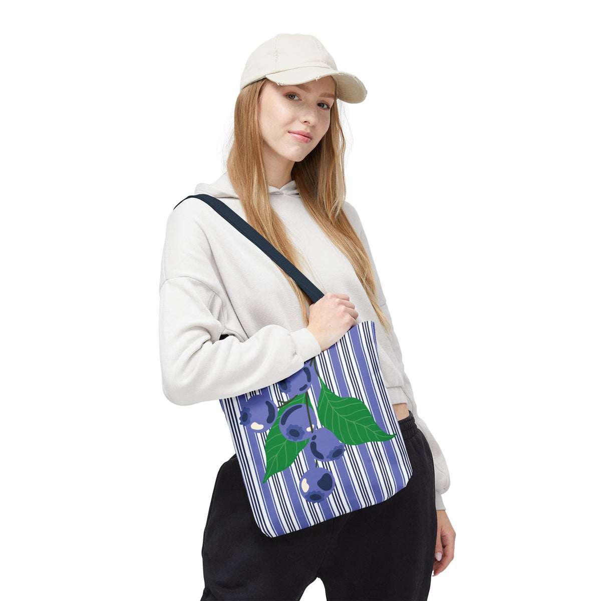 Blueberry Stripe Tote Bag - Summer Fruit Market Tote