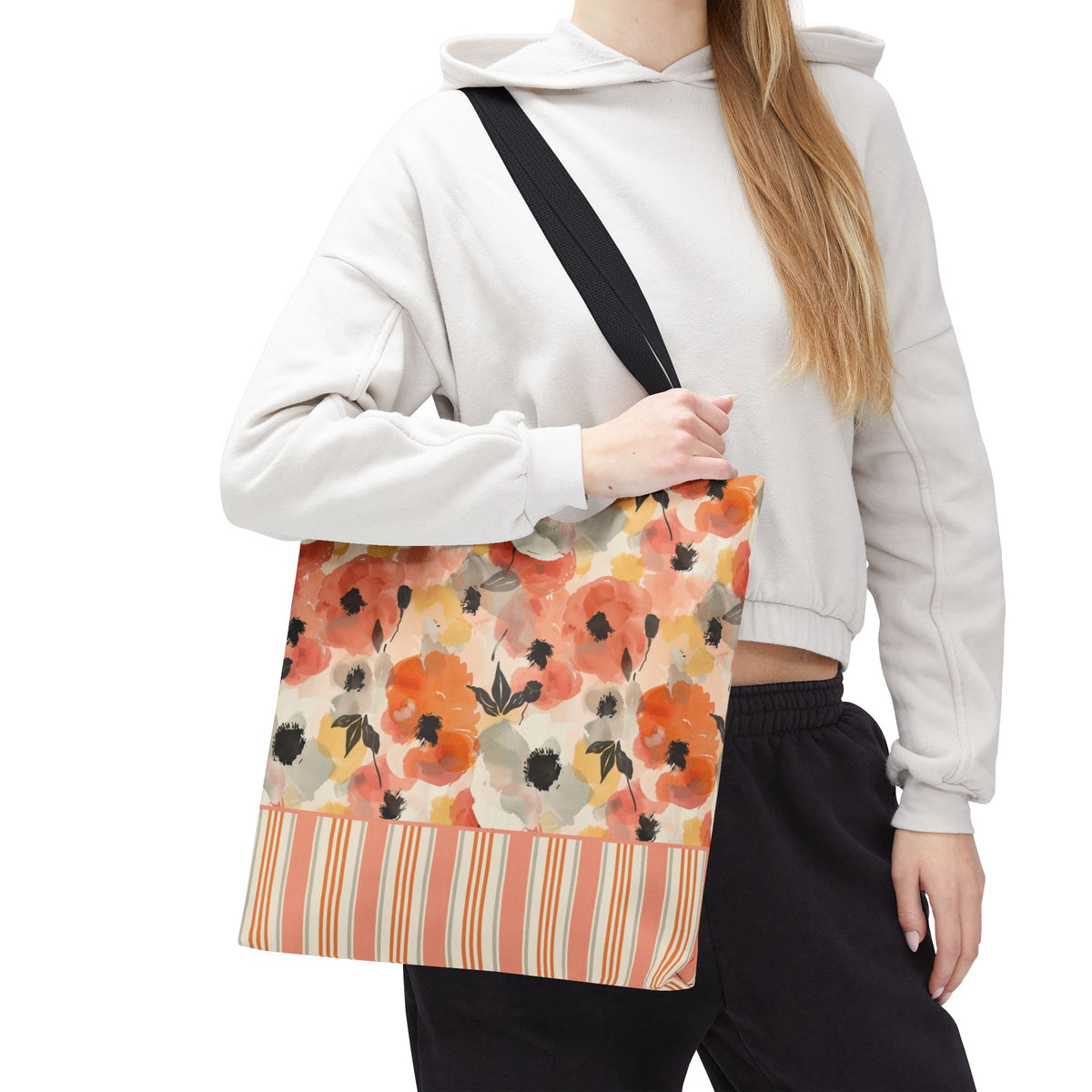 Floral Watercolor Stripe Tote Bag – Peach Blossom Beach and Market Bag