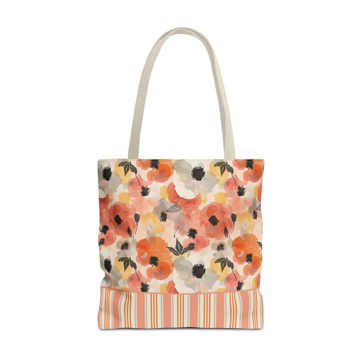 Floral Watercolor Stripe Tote Bag – Peach Blossom Beach and Market Bag