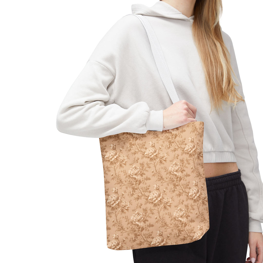 Vintage Sepia Toile Tote Bag – Elegant Rose Patterned Carryall