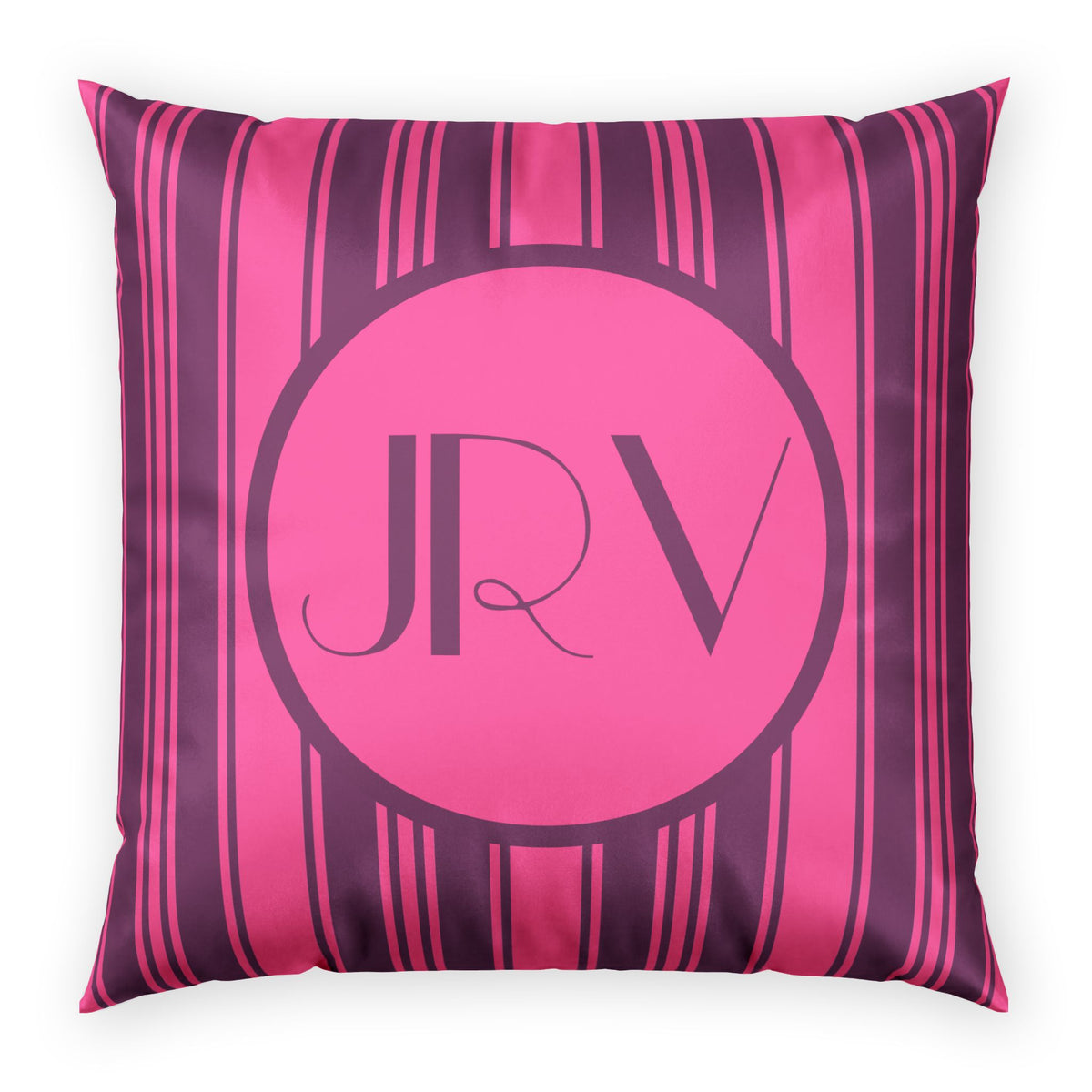 Personalizable Striped Velvet Pillow -Magenta and Violet Ticking Stripe Monogram Pillow
