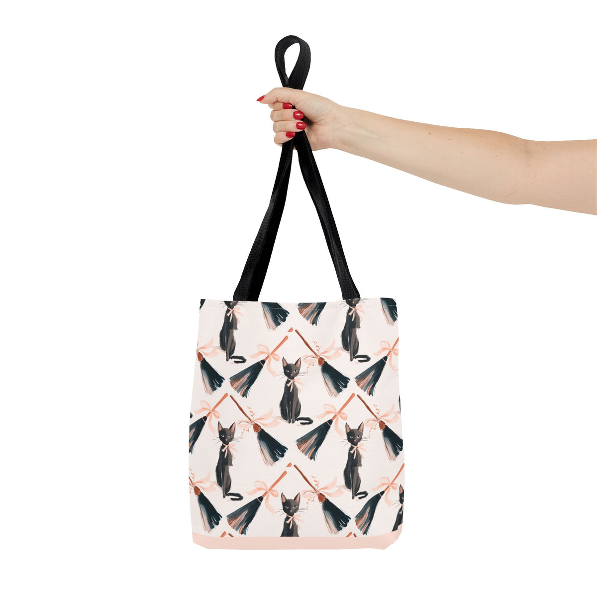 Witchy Black Cat and Broom Tote Bag