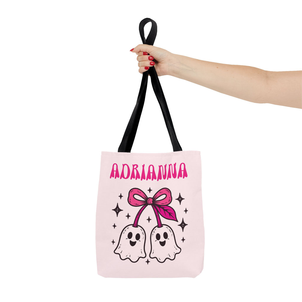 Pink Cute Ghost Cherries Tote Bag - "Spooky and a Cutie" Personalized Halloween Tote
