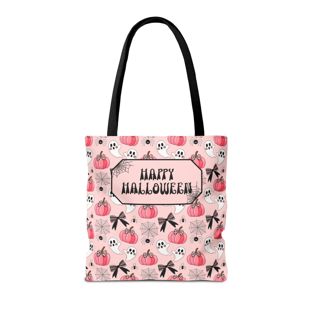 Pink Pumpkin Halloween Tote Bag - Cute Ghosts and Bows Personalizable Trick or Treat Bag