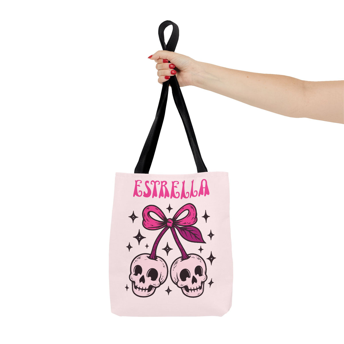Personalized 'Creepy and Adorable' Pink Skull Cherries Tote Bag - Custom Trick-or-Treat Keepsake