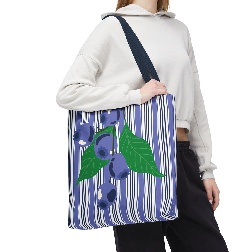 Blueberry Stripe Tote Bag - Summer Fruit Market Tote