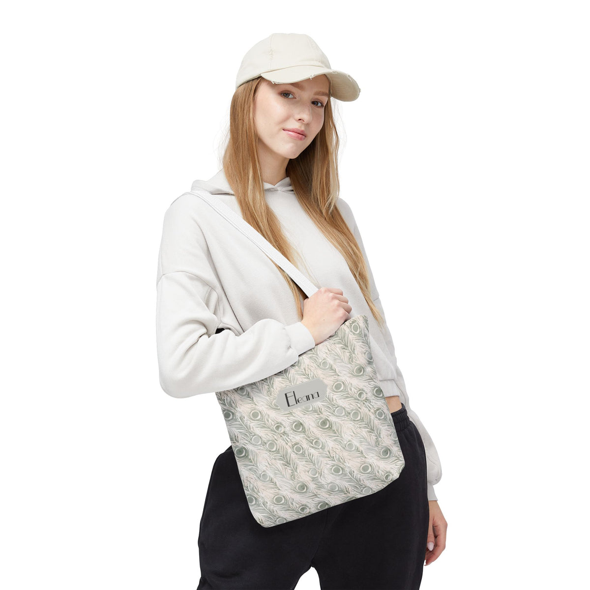 Personalizable Tote - Elegant Grey Peacock Feather Pattern Bag