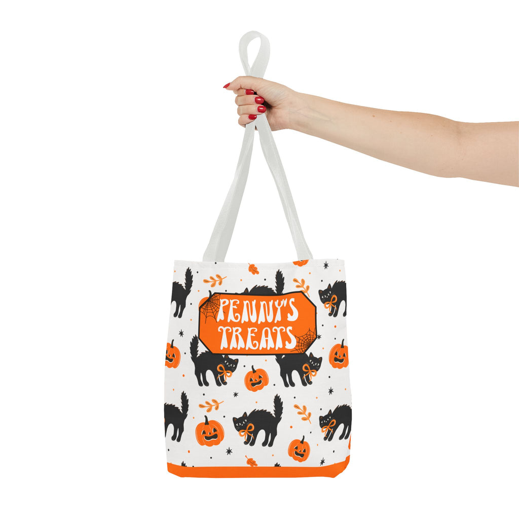 Cute Black Cats and Pumpkins Carryall -Personalized Halloween Trick or Treat Tote Bag