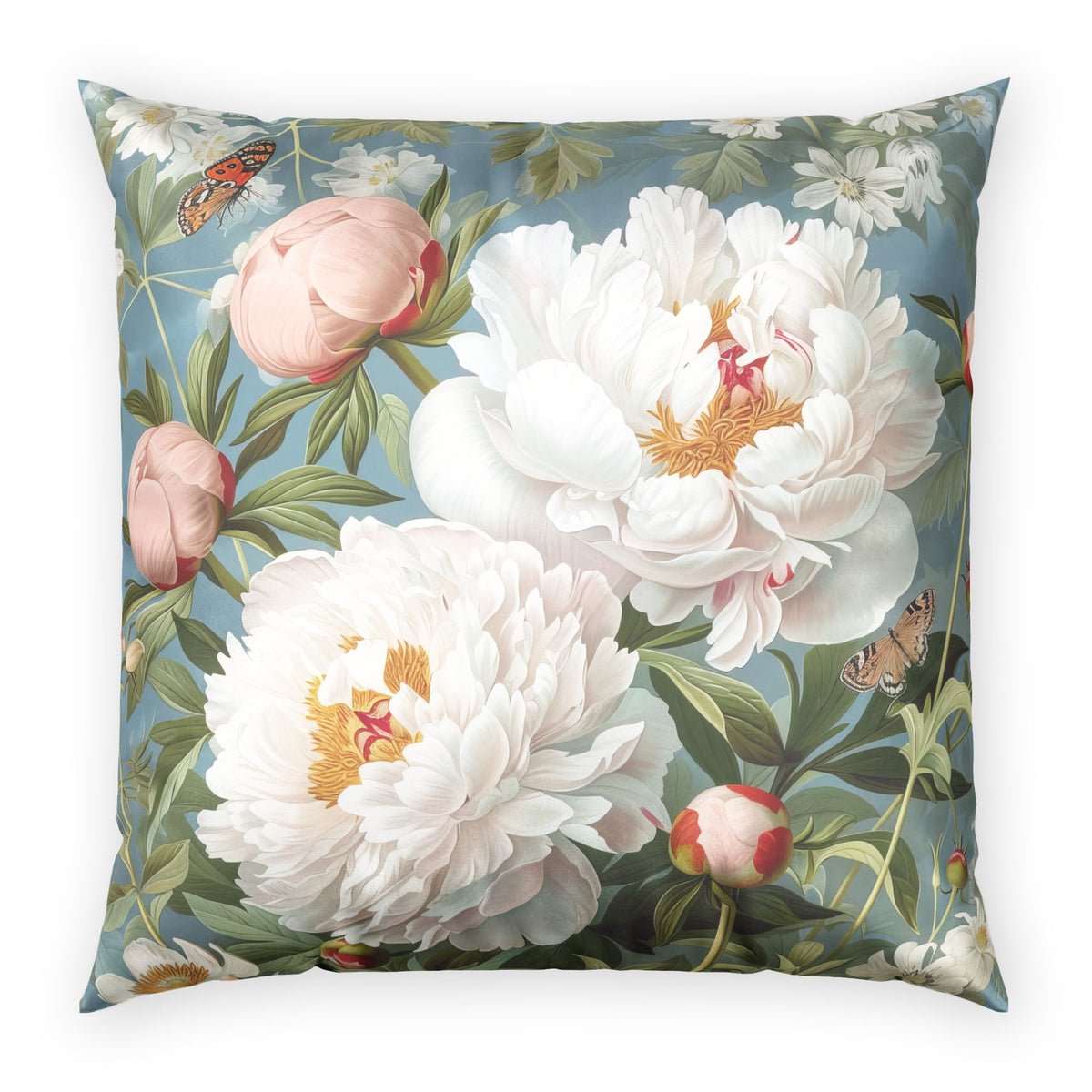 Velvet Throw Pillow - Elegant Peonies and Butterflies Decorative Pillow