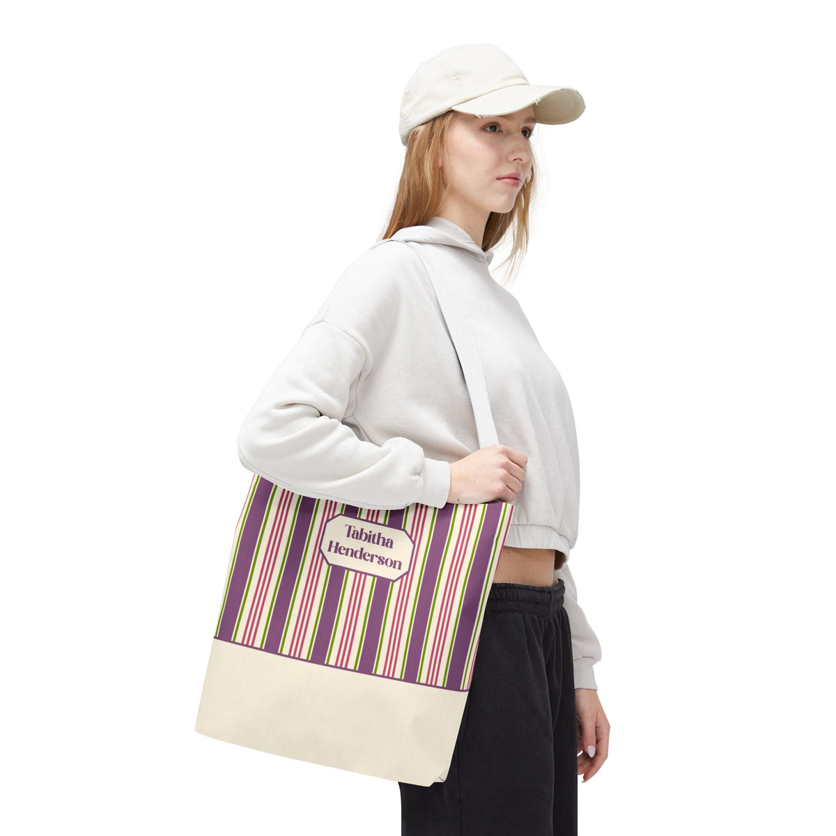 Colorful Striped Tote Bag – Personalizable Purple Pink and Green Tote