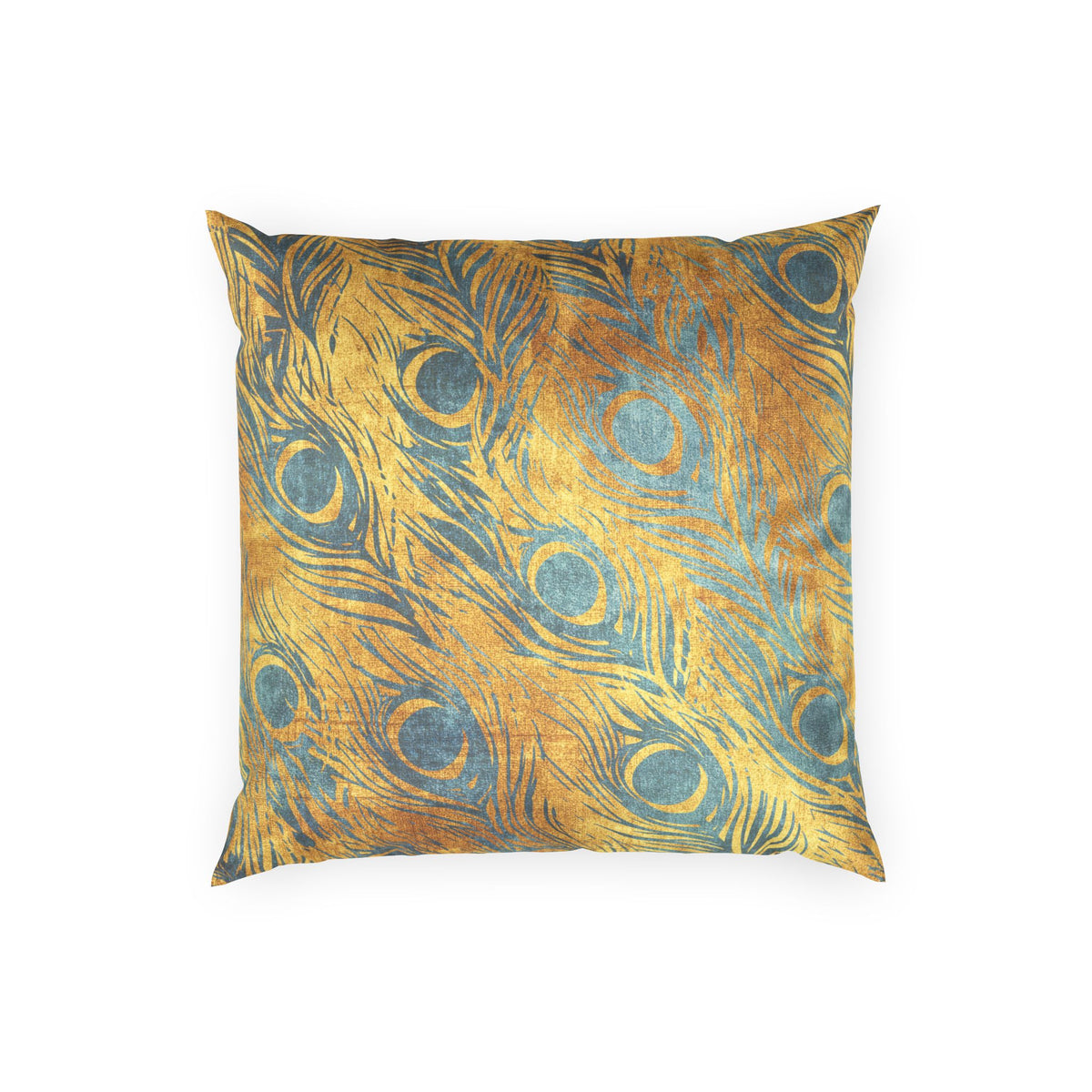 Peacock Feather Velvet Pillow - Luxe Gold and Teal Decorative Pillow
