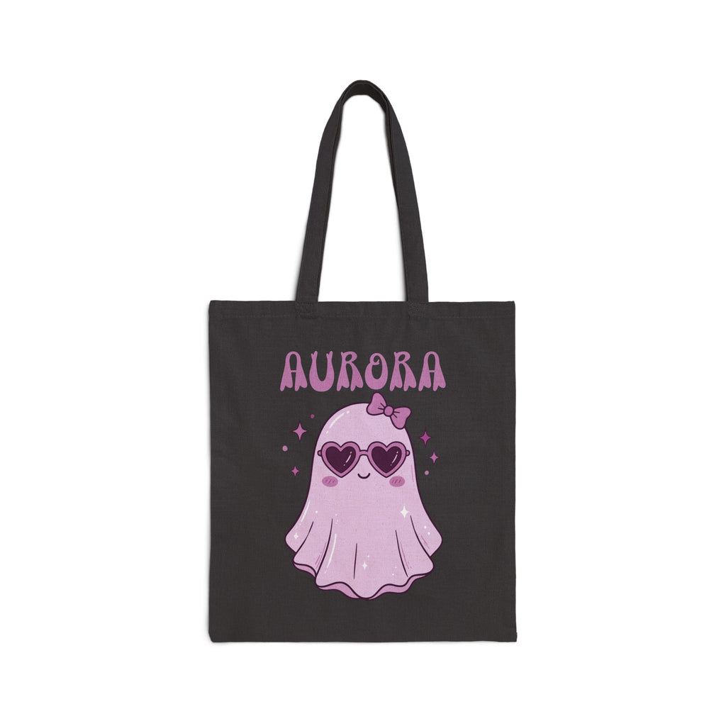 Purple Cute Ghost Trick-or-Treat Tote Bag — Personalizable Halloween Canvas Tote