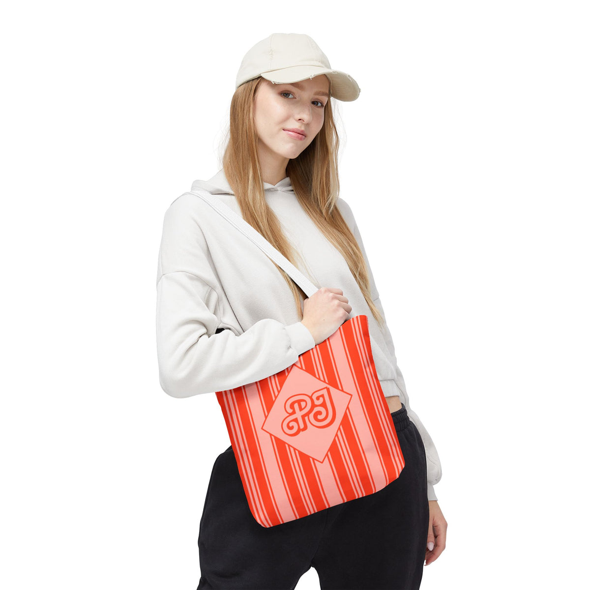 Personalizable Striped Vermillion Tote Bag – Vibrant Vertical Stripe Beach and Market Tote