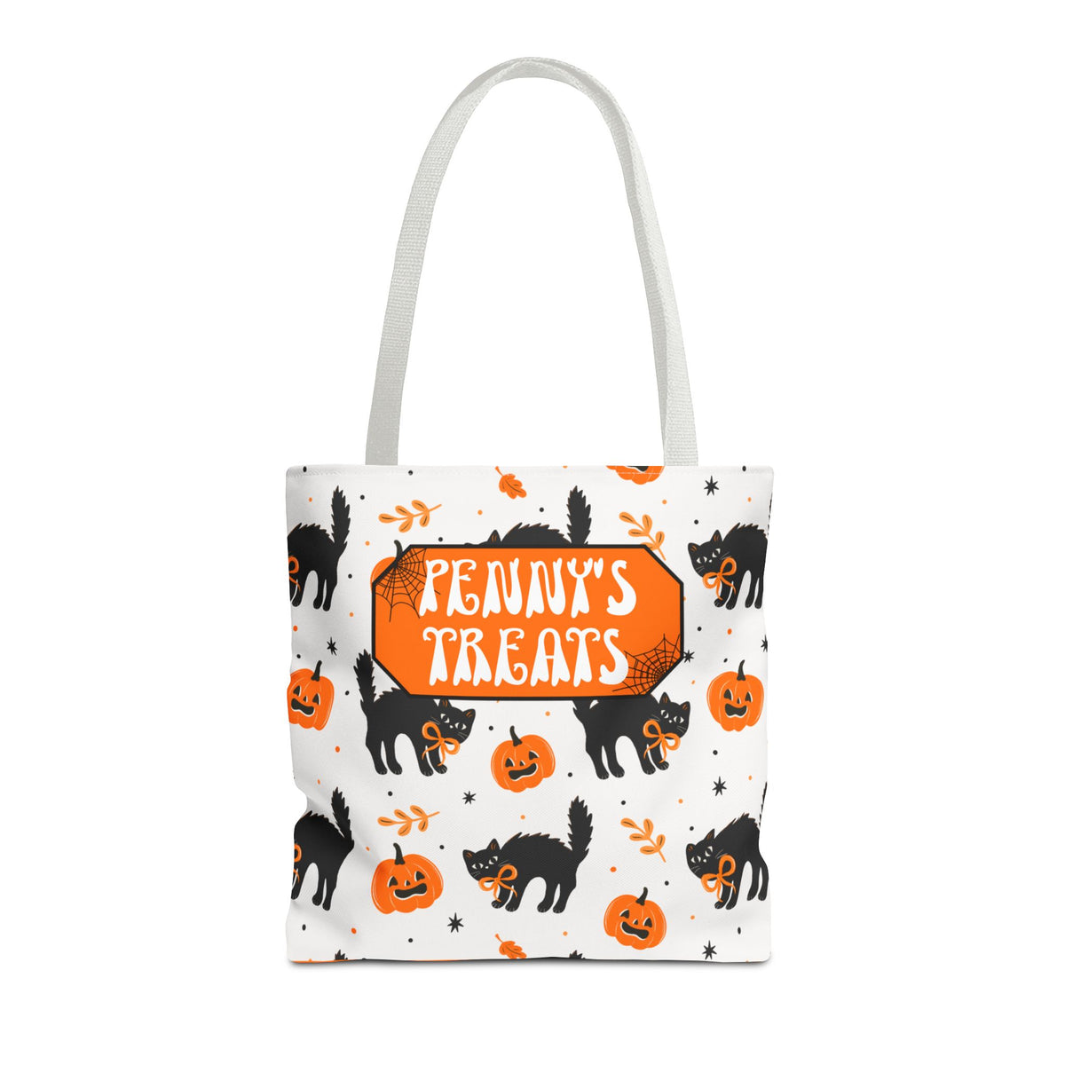 Cute Black Cats and Pumpkins Carryall -Personalized Halloween Trick or Treat Tote Bag