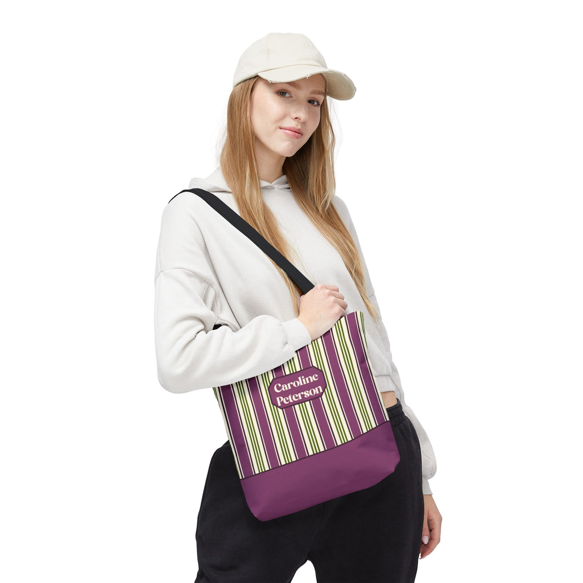 Personalizable Striped Tote Bag - Colorful Green and Purple Stripe Carryall