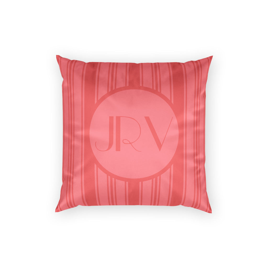 Art Deco Personalizable Pillow - Coral Ticking Stripe Monogram Velvet Pillow