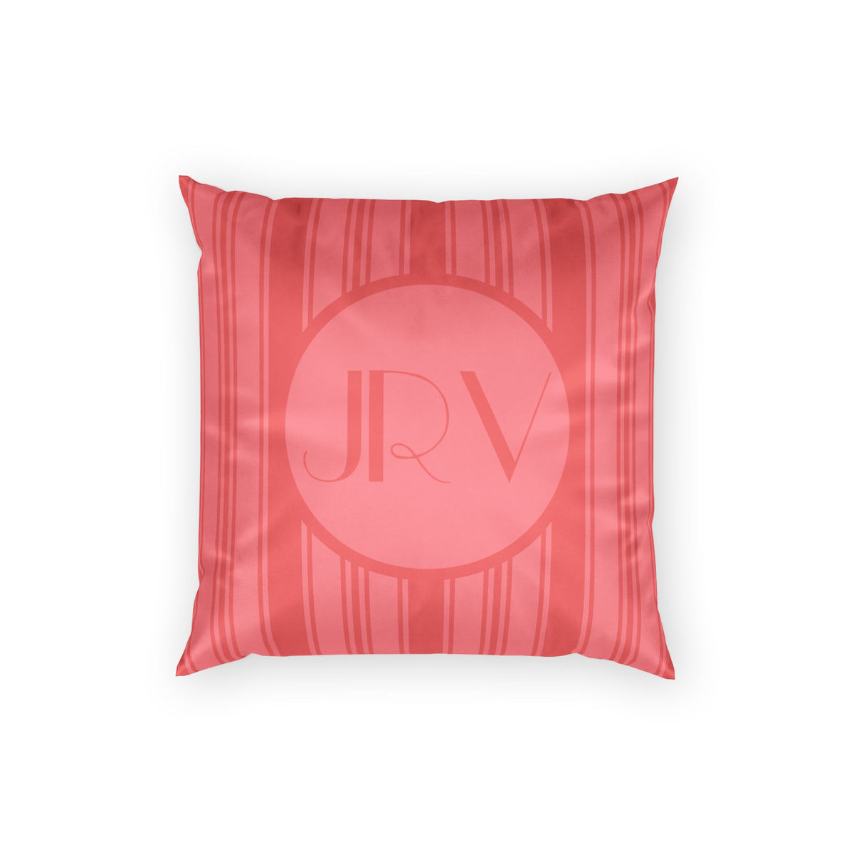 Art Deco Personalizable Pillow - Coral Ticking Stripe Monogram Velvet Pillow