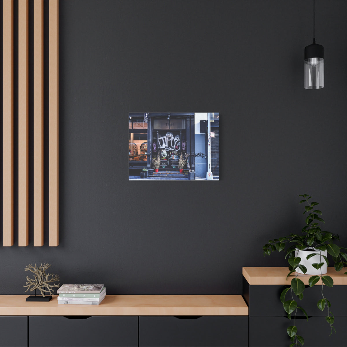 City Scape Photo Art Canvas - Graffiti Doorways Gallery Wrap