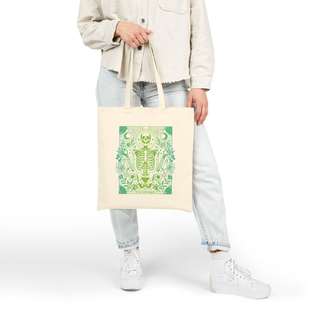 "The Overthinker" Skeleton Botanical Tote - Cotton Canvas Tarot Tote Bag