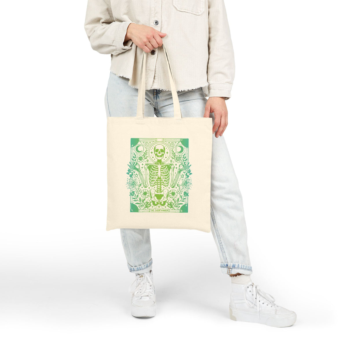 "The Overthinker" Skeleton Botanical Tote - Cotton Canvas Tarot Tote Bag