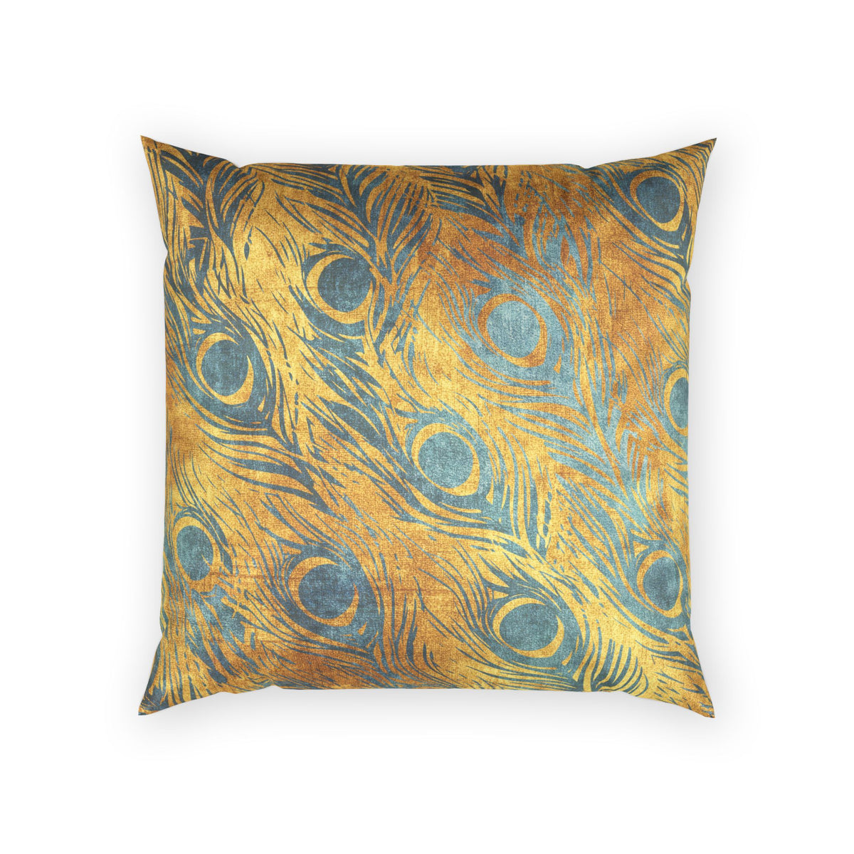 Peacock Feather Velvet Pillow - Luxe Gold and Teal Decorative Pillow