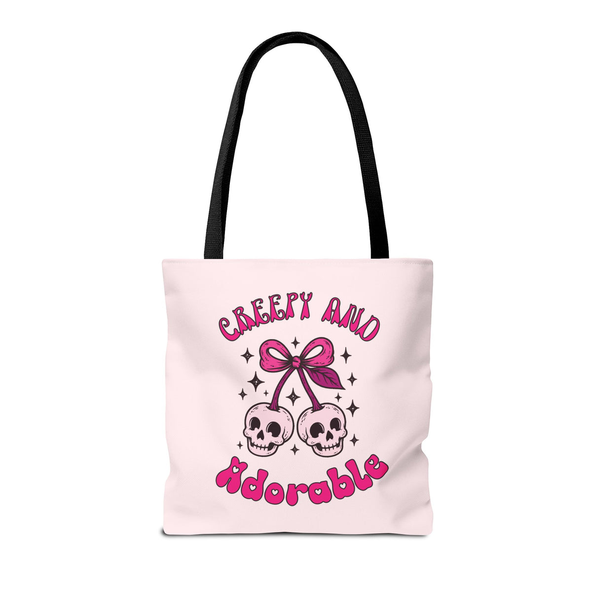 Personalized 'Creepy and Adorable' Pink Skull Cherries Tote Bag - Custom Trick-or-Treat Keepsake