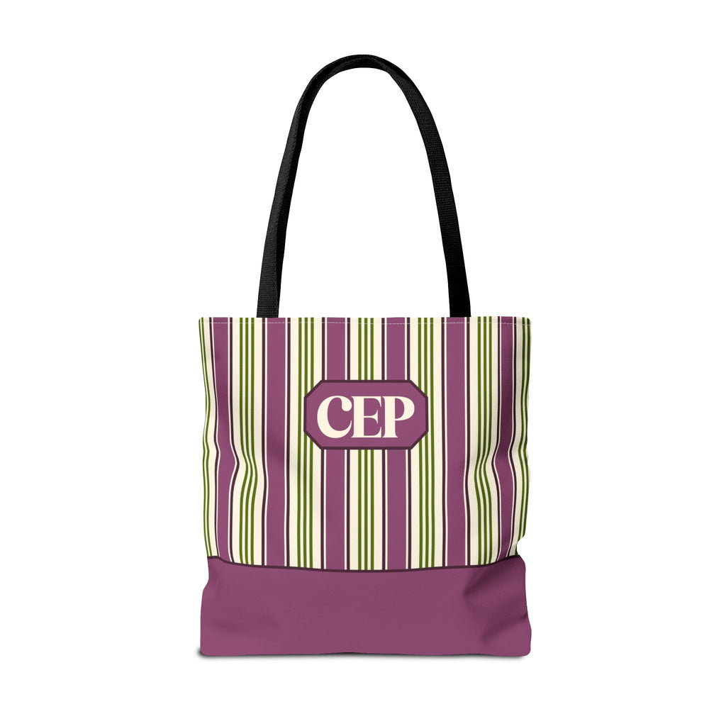 Personalizable Striped Tote Bag - Colorful Green and Purple Stripe Carryall