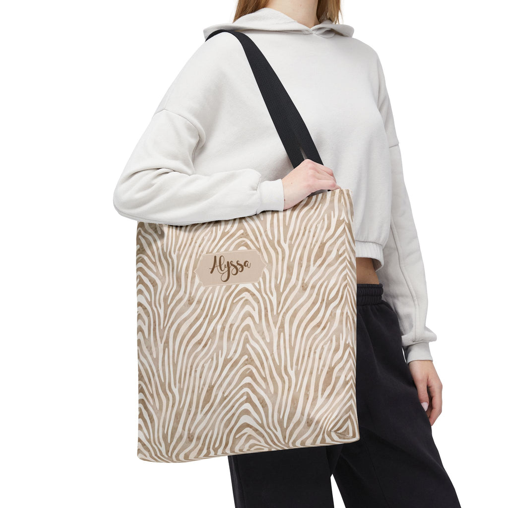 Personalizable Animal Print Bag - Beige Zebra Patterned Tote