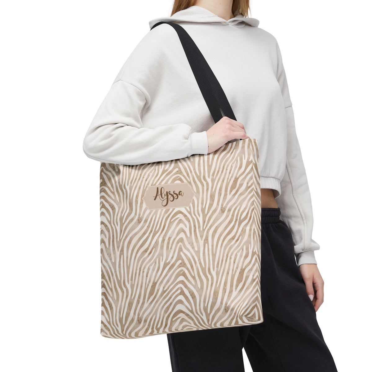 Personalizable Animal Print Bag - Beige Zebra Patterned Tote