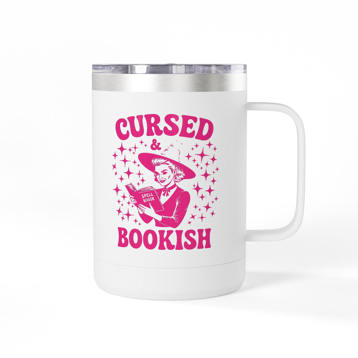 Cursed and Bookish 15oz Insulated Mug - Witchy Book Lover Coffee Cup
