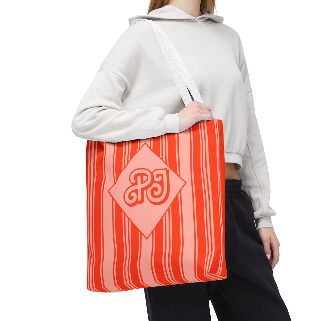 Personalizable Striped Vermillion Tote Bag – Vibrant Vertical Stripe Beach and Market Tote