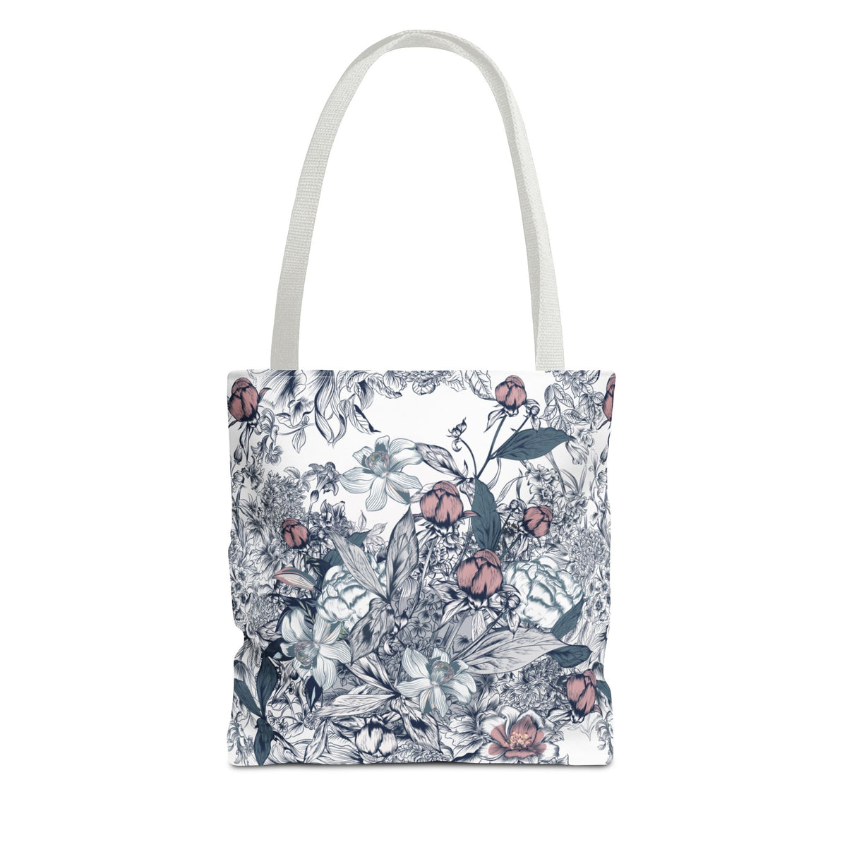Navy and Pink Floral Sketch Tote Bag - Botanical Market Carryall