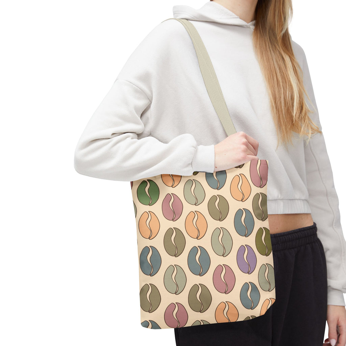 Colorful Coffee Tote Bag - Coffee Lover's Bean Bag in Cream
