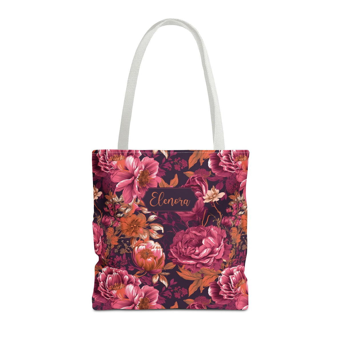 Personalizable Floral Maximalist Tote - Vivid Magenta and Orange Print Bag