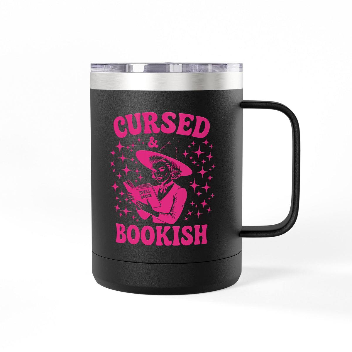Cursed and Bookish 15oz Insulated Mug - Witchy Book Lover Coffee Cup