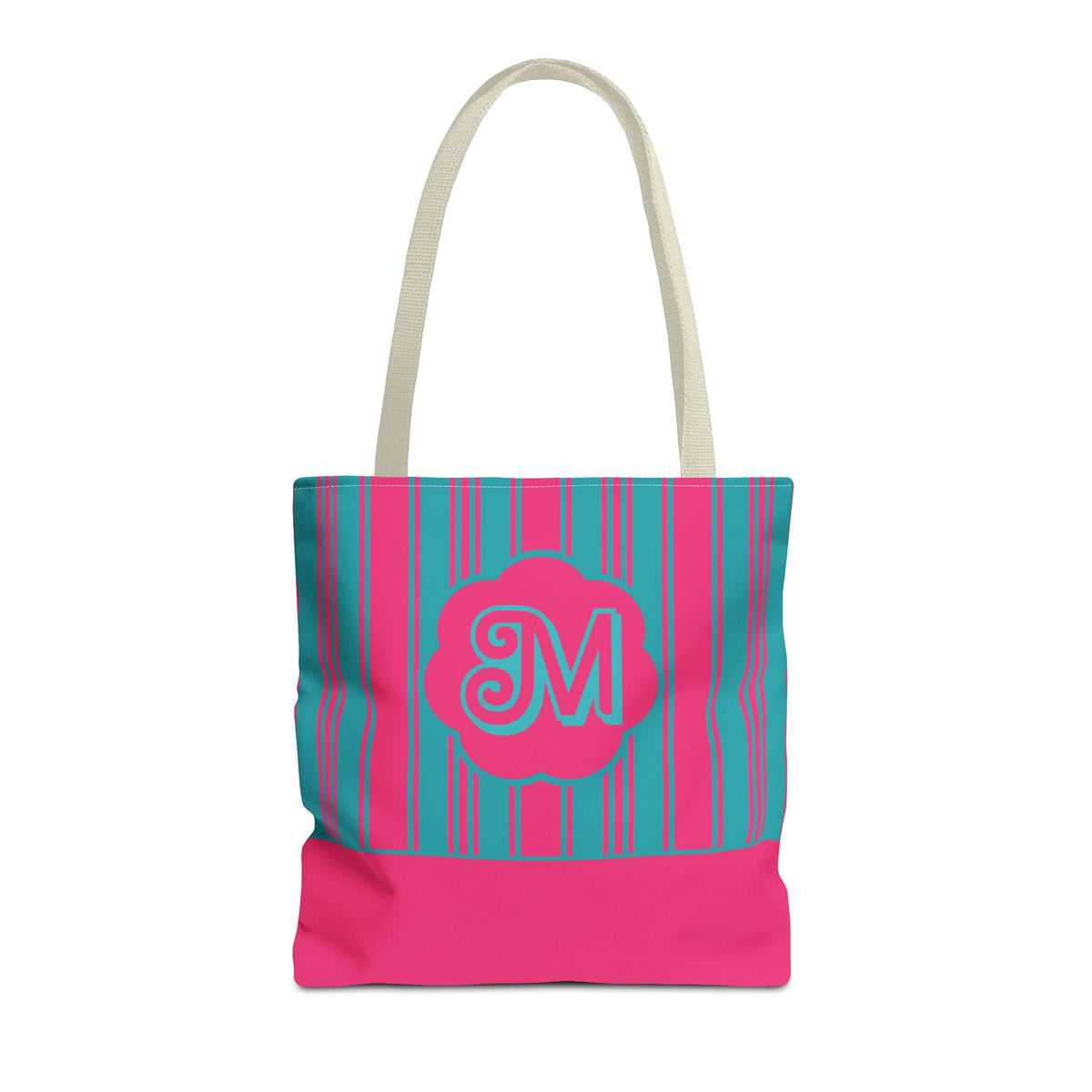 Monogram Pink and Blue Striped Tote Bag — Custom Striped Tote Bag