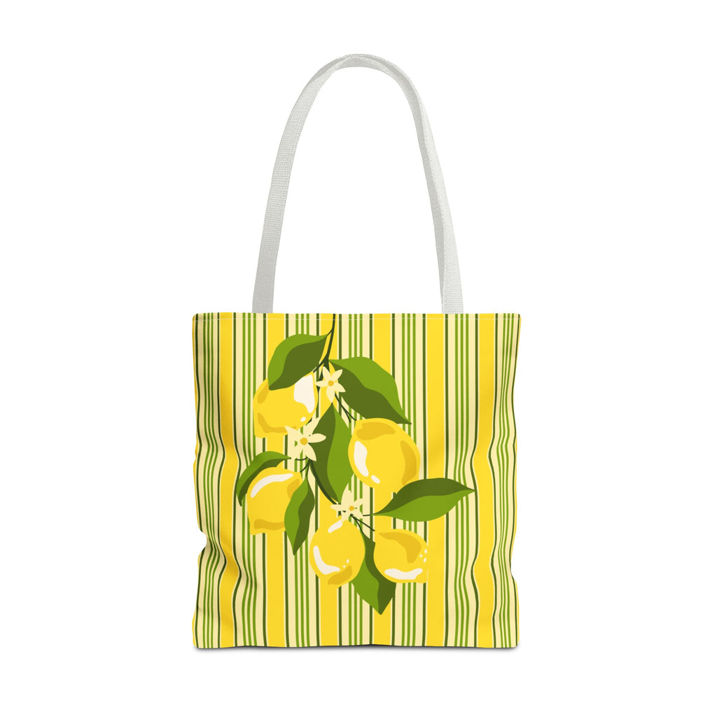 Lemon Stripe Tote Bag - Bright Citrus Summer Market Bag