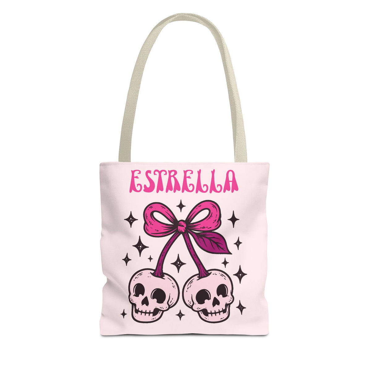 Personalized 'Creepy and Adorable' Pink Skull Cherries Tote Bag - Custom Trick-or-Treat Keepsake