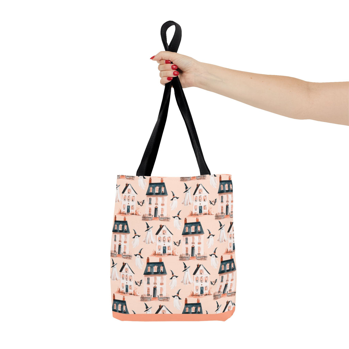 Spooky Cottage Pattern Tote -Haunted Village Ghosts and Houses Bag