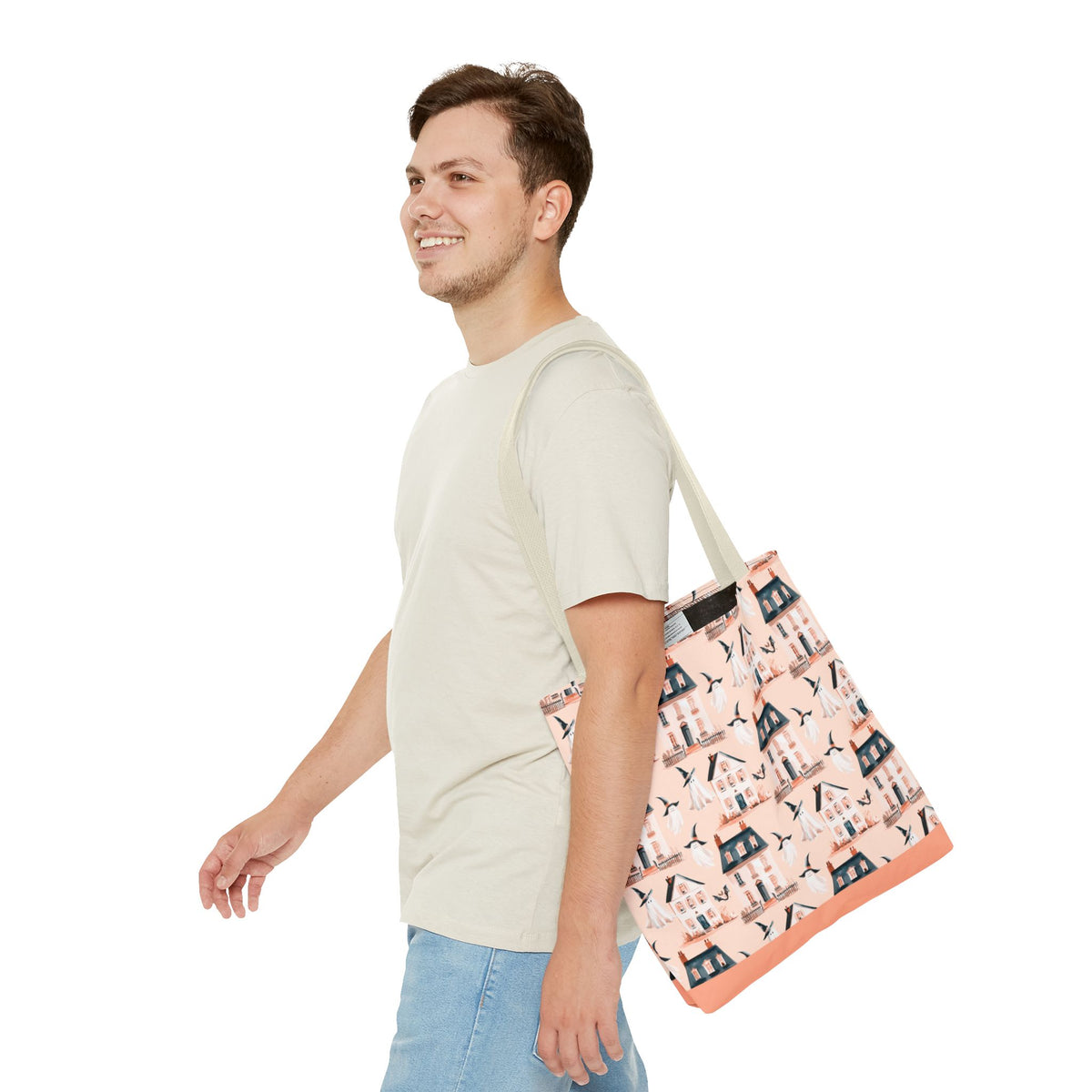 Spooky Cottage Pattern Tote -Haunted Village Ghosts and Houses Bag