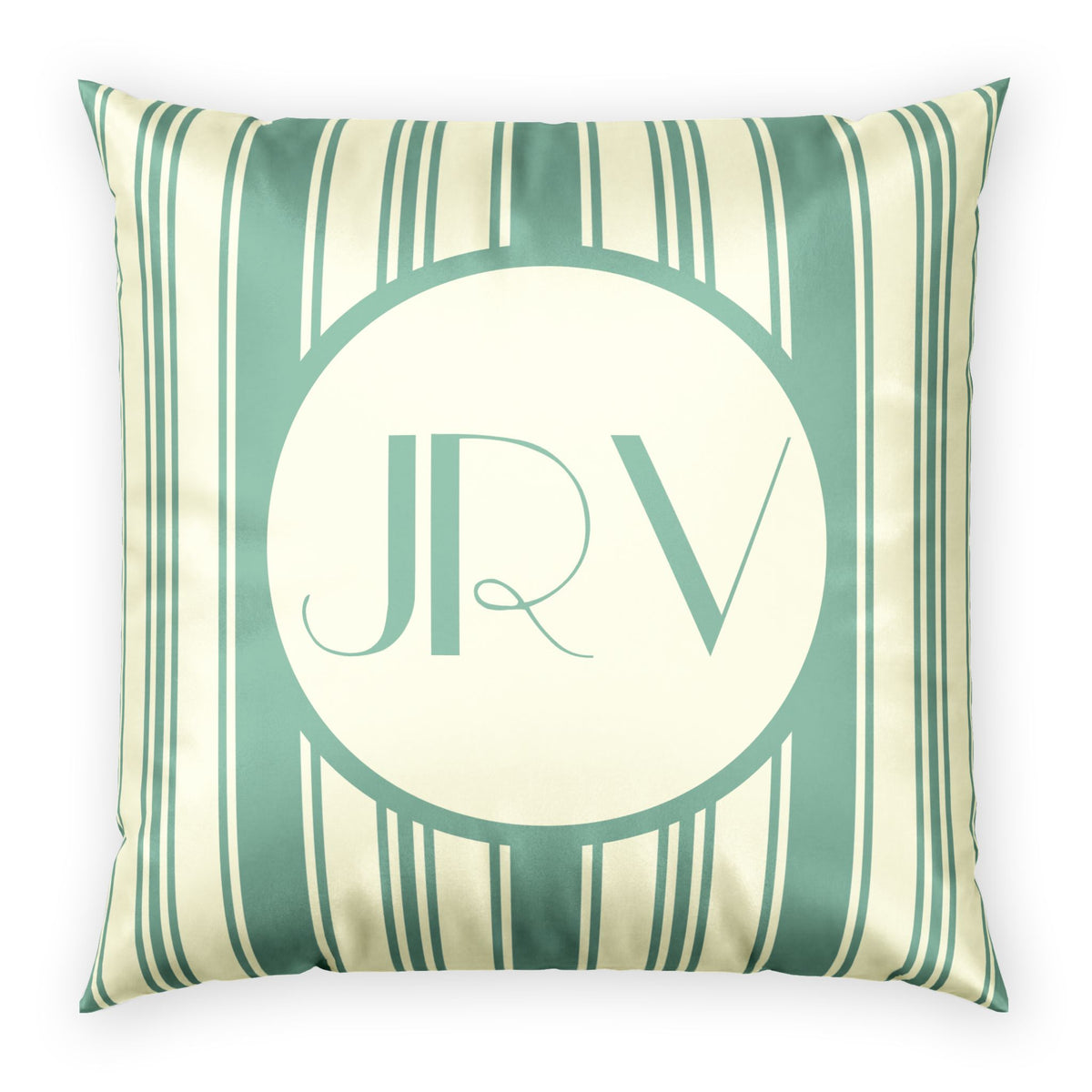 Vintage Striped Monogram Pillow - Mint and Cream Ticking Stripe Velvet Pillow